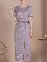 Floral Jacquard Knot Side Split Thigh Bridesmaid Dress